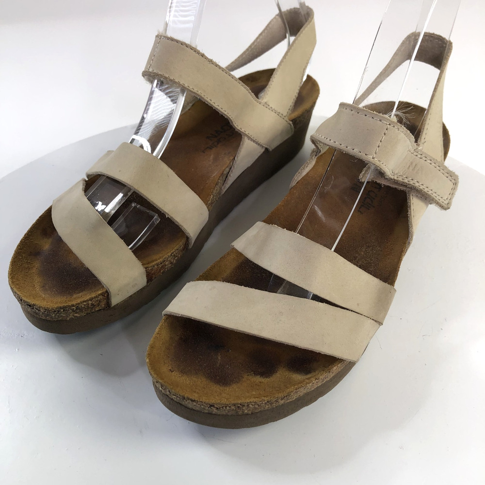 Naot Kayla EUR 39 US 8/8.5 Leather Strappy Slingback Wedge Sandals Womens Tan